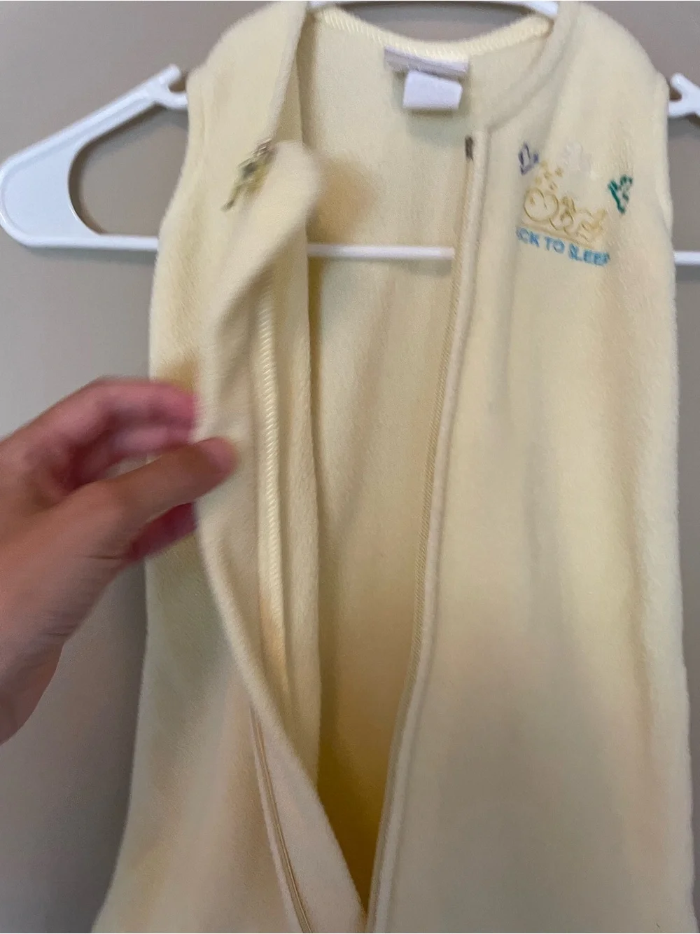 Halo Pale Yellow Plush Sleep Sack with Embroidered Bear and 'Back to Sleep'